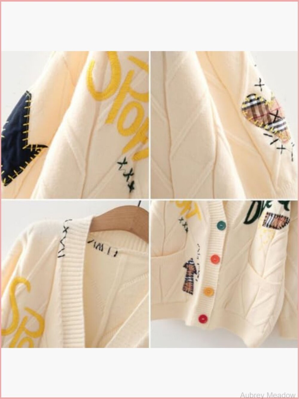 Embroidery Heart Cardigan Button-Down Knit Sweater with Pockets - Picture 4 of 7